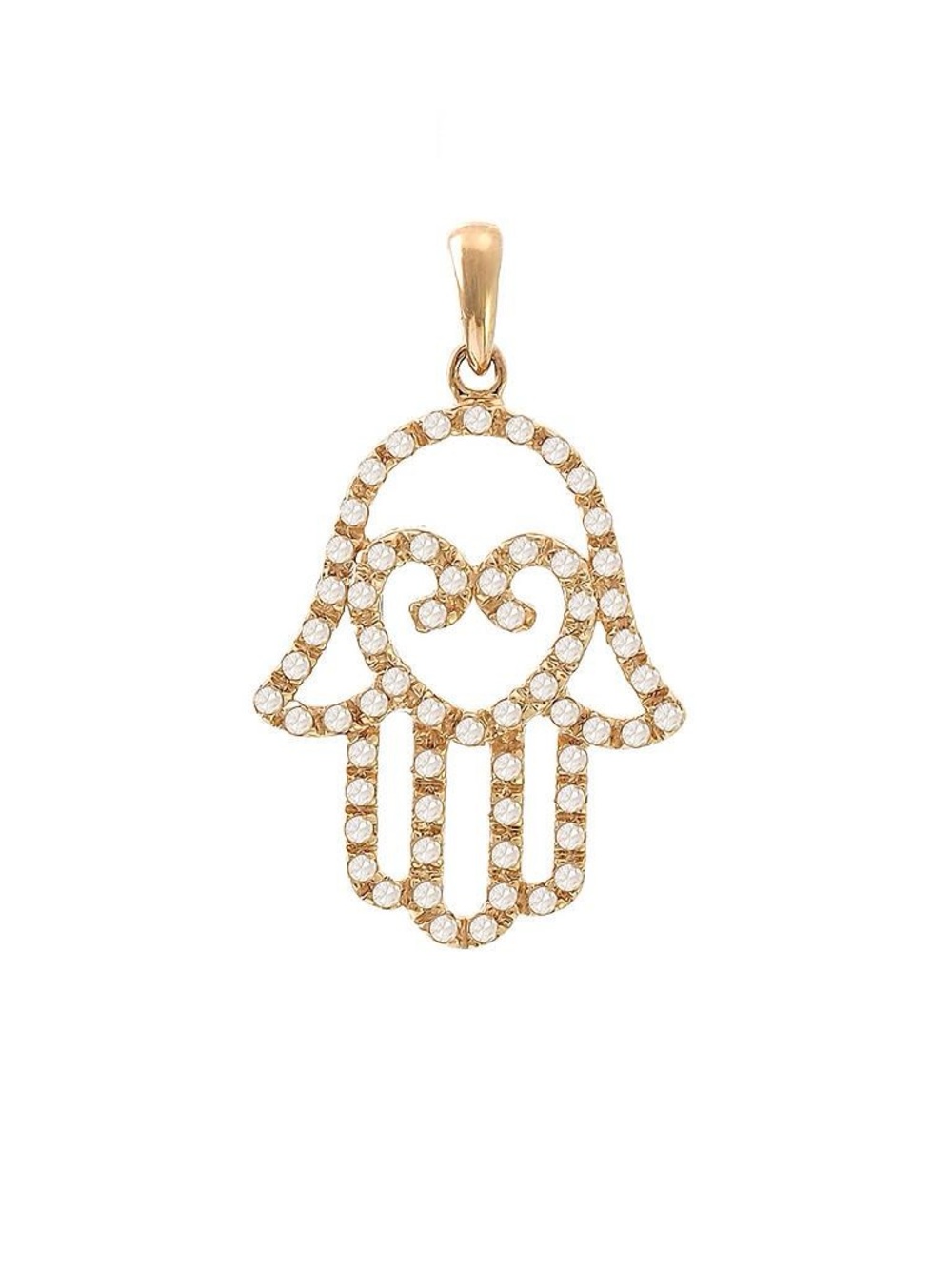 14K Real Yellow Gold Hamsa Single Pave Diamond Pendant